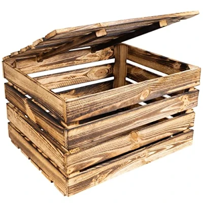 Bild av Creative Deco Trälåda Flamed med Stort Lock 50 x 40 30 cm Vintage Flammad Perfekt för Förvaring Att Ge Bort DIY Dekoration