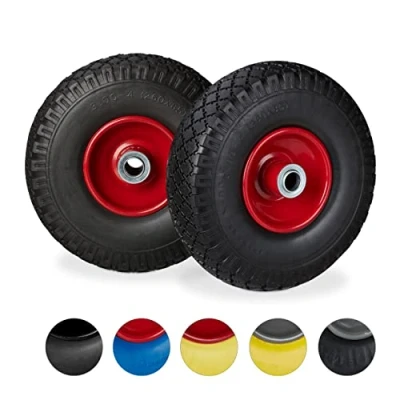 Bild av Relaxdays, svart röd, 2 x säckkärrhjul, punkteringssäkra massiva gummidäck, 3,00 4 tum stålfälg, 20 mm axel, 100 kg, 260 85 mm, 10026069_261