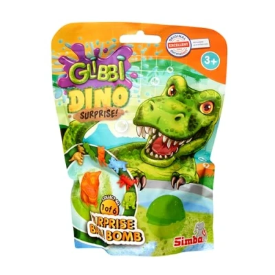 Bild av Glibbi Dino Surprise, badbomb i 1 av 3 färger (blå, grön, orange) med överraskning, 6 figurer, 100 g, badnöje från år