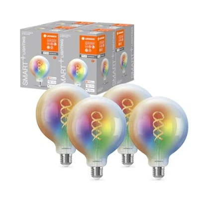 Bild av LEDVANCE SMART+ WIFI LED lampa, vitt glas, 4,8W, 470lm, klotform med 125 mm diameter &amp; E27 bas, justerbar färg ljus, dimbar, app eller röststyrning, lång livslängd