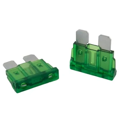 Bild av 5 stycken SeKi Standard ATO platt pluggsäkring 30 A grön; bilsäkring 19 mm plattsäkring 32 V/DC båt husvagn