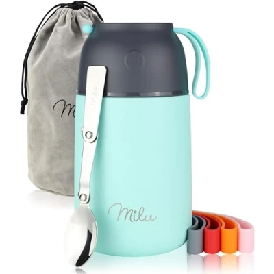 Bild av Milu® Termos 450/650 ml, av rostfritt stål, matbehållare/matkärl för barnmat, behållare att hålla maten varm, termisk matlåda, müsli to go, mint, 650 ml