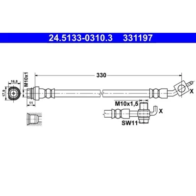 Bild av ATE 24.5133 0310.3 Flexible De Frein 330 M10x1 VOLVO: V70 3, S60 II, S80 FORD: S Max Mk1