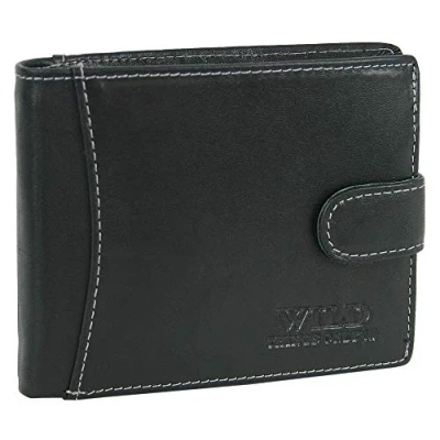 Bild av WILD THINGS ONLY !!! Herrplånbok i äkta läder med RFID skydd, Leather Wallet, många fack Svart, tryckknappar