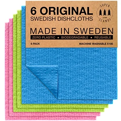 Bild av Svenska disktrasor, miljövänliga, återanvändbara, hållbara, biologiskt nedbrytbara cellulosasvampdukar för köket, tvättdukar, ersättning hushållspapper (6 pack blandade färger)