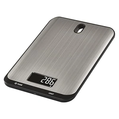 Bild av EMOS digital köksvåg med väggfäste av rostfritt stål 10 kg maximal vikt, precision upp till 1 g TARA funktion, LCD skärm, inkl. batterier i g, kg, ml, oz, lb, tl justerbar silver