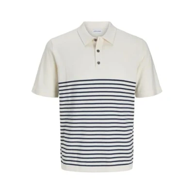 Bild av JACK&amp;JONES JJEEMIL stickad avslappnad pikétröja SS SN, Cloud Dancer/Stripes: w. Navy Blazer, M