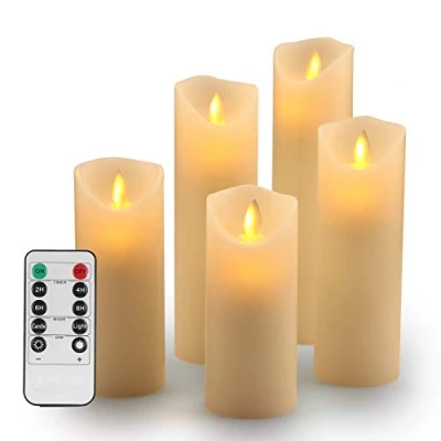 Bild av Oshine Flamlösa LED ljus H (14 cm (5,5 tum), 15,2 (6 16,5 (6,5 tum) 17,8 (7 20,3 (8 tum)), realistiska som dansar, fjärrkontroll med 24 10 knappar och timmars timerfunktion, gåva, dekoration, fest (elfenben)