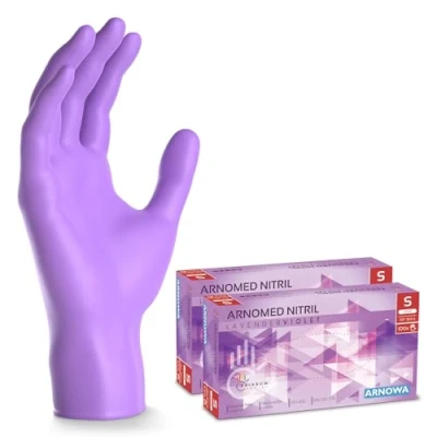 Bild av 200 ARNOMED engångshandskar lila, nitrilhandskar S, med 2x 100 st/box, purderfria handskar, latexfria gummihandskar, finns i XS, M, L &amp; XL.