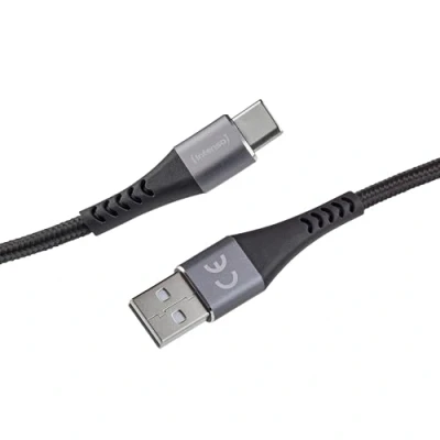 Bild av Intenso A315C USB A till C kabel, 60 W snabbladdning, 1,5 m, för iPhone, Samsung Galaxy, Macbook, bärbar dator, iPad, svart