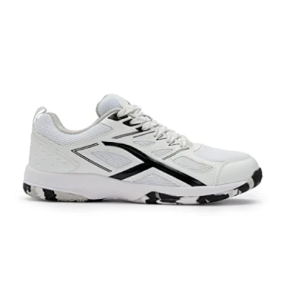 Bild av HUNDRED Xoom Non Marking Professional Badminton Shoes for Men Material: Faux Leather Suitable Indoor Tennis, Squash, Table Basketball &amp; Padel (Black/White, Size: EU 43, UK 9, US 10)