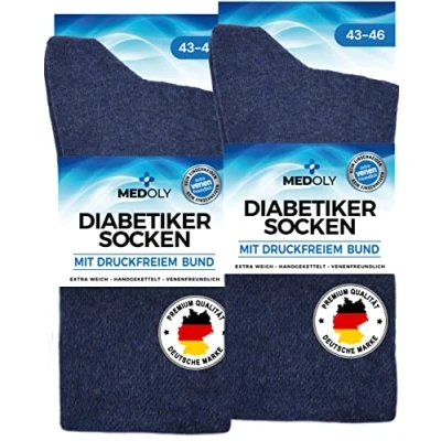 Bild av MEDOLY diabetikerstrumpor (6 par) utan elastisk linning, med 97 % bomull, för kvinnor och män strumpor irriterande sömmar, 6 x grå, 39 42 EU