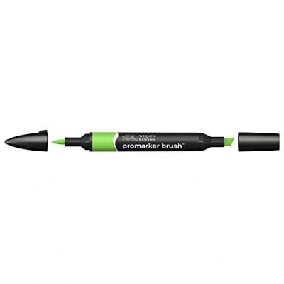 Bild av Winsor &amp; Newton 0204069 penselmärkpennor (för ritningar, kalligrafi, design och layouter, randfri ritning med kil penselspets) ljusgrön