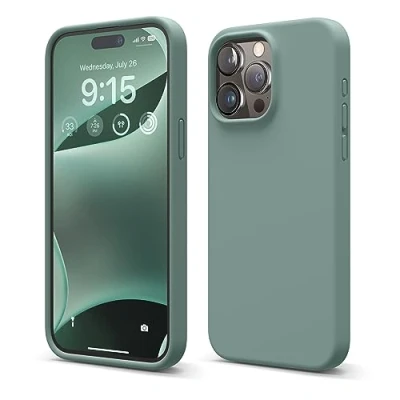 Bild av elago Kompatibel med iPhone 15 Pro Max Fodral, Flytande Silikon Heltäckande Skydds Stötsäkert, Smalt telefon Reptåligt Mjukt Mikrofiberfoder 6,1 tum (midnattsgrön)
