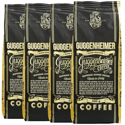 Bild av Guggenheimer Coffee kaffebönor 2 kg extra långsamt rostade lite syra och bitterämnen baristakvalitet finaste crema bästa espresso för helautomatiska maskiner 4 x 500 g