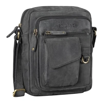 Bild av STILORD &quot;Ryan&quot; crossbody väska män läder liten herrväska att hänga upp Vintage läderväska 9,7 tum iPad Messenger Bag axelväska äkta läder, Avaro grå, M,