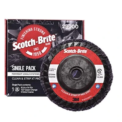 Bild av Scotch Brite Clean and Strip XT Pro Disc rost och färgskalningsskiva 4,5 tum diam. x 5/8 11 snabbväxlingstråd extra grov silikonkarbid paket med 1
