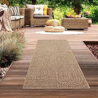 Bild av CARPETIA Yttermatta inomhus och utomhusmatta lång 80 x 250 cm sisalutseende naturligt beige brun trädgård terrass balkong kök