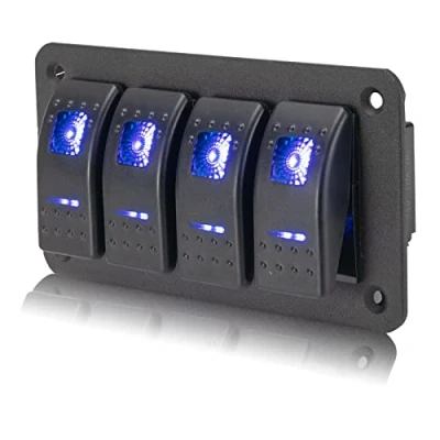 Bild av 4 gäng strömbrytare kontrollpanel 12 V/24 V bil båt fordon vippströmbrytare panel marin blå LED och gör det själv klistermärken etiketter för husbil lastbil