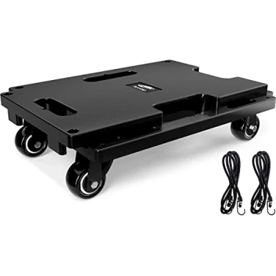 Bild av Ronlap Möbler rörlig docka, möbelåkare med hjul, bärbara rörliga rullar bendockor för tunga möbler, 4 hjul liten platt docka 2 elastiska rep, 200 kg kapacitet, 1 pack, svart