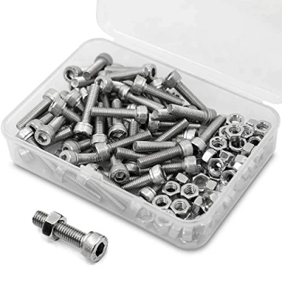 Bild av MINHER M5 x 16 mm 80 stycken insexskruv och mutter kombinationslåda 18 8 rostfritt stål cylinderskruvar med insexkant