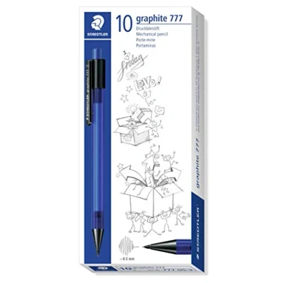 Bild av Staedtler 777 05 33 Druckbleistift graphite gefüllt mit B Minen, Minendurchmesser 0,5 mm, Schaftfarbe: frosted blau, 10 Stück im Kartonetui