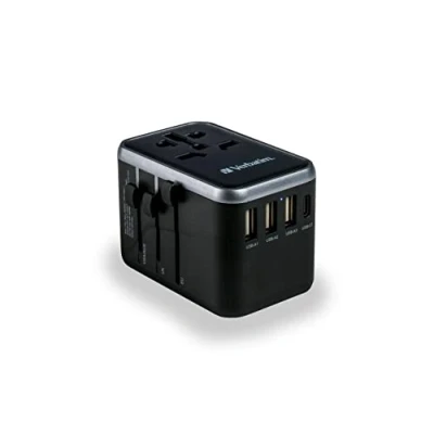 Bild av Verbatim Universal reseadapter UTA S04, uttagsadapter med 3 USB A och 2 C portar, resekontakt för bärbar dator, mobiltelefon, kamera Co, kan användas över hela världen, 100250 V