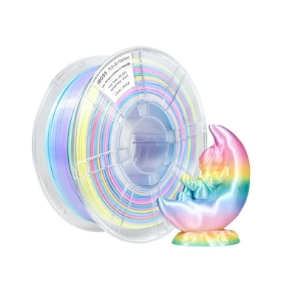 Bild av iBOSS Silke, makaron, regnbåge, PLA+ 3D skrivare, filament, 1,75 mm +/ 0,02 mm, 1 kg (2,2 lb), slitstark och slät PLA PRO utskriftsfilament, passar de flesta FDM skrivare