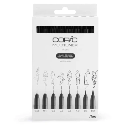 Bild av Copic Multiliner set, Svart, paket med 8