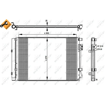 Bild av NRF EASY FIT 35997 Condenseur De Clim avec déshydrateur, bague d&#039;étanchéité 14,2 9,4 Aluminium 500 HYUNDAI: i20 I 3/5 portes, KIA: RIO 3