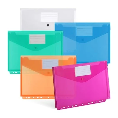 Bild av DATEFUN Dokumentväska A4 20 pack, tredimensionell dokumentmapp A4, transparent fil med knythål och etikettficka, rymmer 300 papper (5 färger)