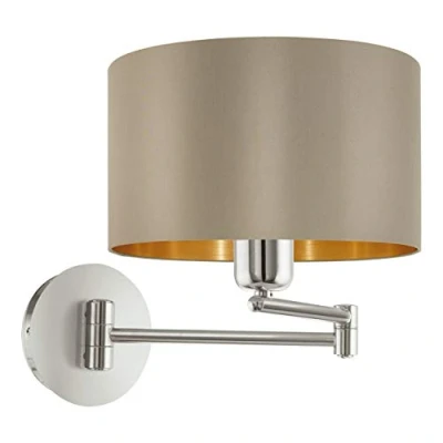 Bild av EGLO vägglampa Maserlo, 1 flammig textil vägglampa, material: stål, tyg, färg: matt nickel, taupe, guld, eluttag: E27, inkl. strömbrytare