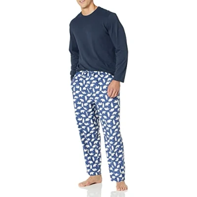 Bild av Amazon Essentials flanellpyjamasset för män (finns i stora och långa), marinblå isbjörn, X Small