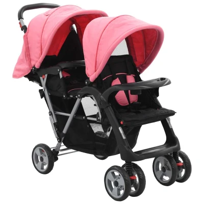 Bild av VidaXl Syskonvagn Rosa Och Svart Stål