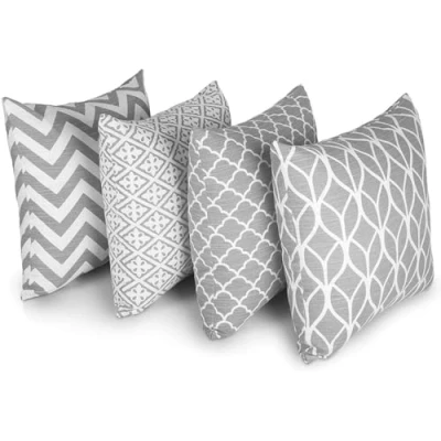Bild av Penguin Home® Geometriska Mönster Dubbla Sidiga Fyrkantiga Kuddfodral 4 Delad Set, 45 cm Längd x Bredd, Grå