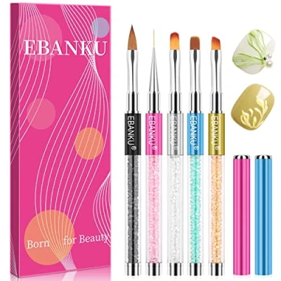 Bild av EBANKU 5 st nagelkonst penselpennor set för UV gel nagelpenna, akrylnagel falska spetsar byggare design målning foder borstar verktygsset, gör det själv salong och hemmabruk