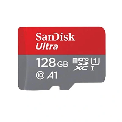 Bild av SanDisk SDSQUAR 128G GN6MA MicroSDHC Minneskort + SD adapter, 128 GB, Grå/Röd