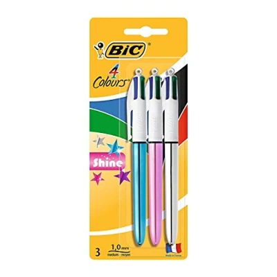Bild av Bic 4 Colour Shine kulspetspennor, 2 pack plus 1 st gratis, färgsorterad