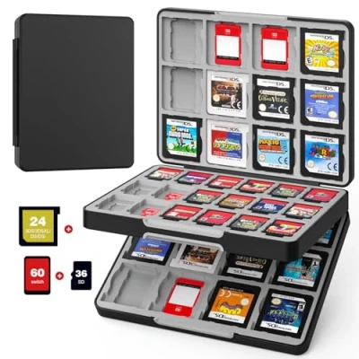 Bild av MoKo Game Card Case for Nintendo Switch/Switch OLED/3DS/2DS, Portable 3DS Case, 60 Slots Switch Holder &amp; 24 3DS/3DSXL/DS/DSi Cards 36 SD w/ Magnetic Closure, Black