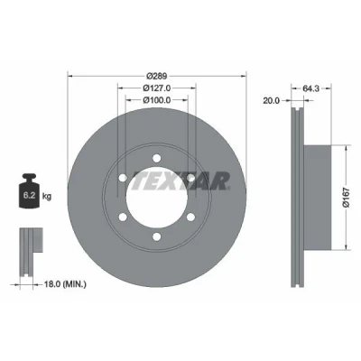 Bild av TEXTAR 92076300 Disque de frein 289 20 06/06 127 ventilé l&#039;intérieur sans boulon fix roue, moyeu roue TOYOTA: HILUX 6 Pick up