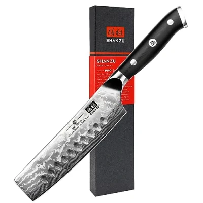 Bild av SHAN ZU Damascus Nakiri Kniv, Damaskus KöKskniv, 16,5cm Japansk Professionell GröNsakskniv, 67 Stegs Kockkniv I StåL, G10 Handtag