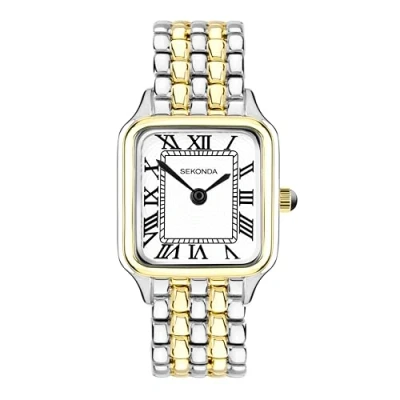 Bild av Sekonda Classic Monica Maxi dam 30 mm kvartsur i vitt med analog display och legeringsrem, Tvåfärgad, klassisk&quot; eller &quot;lyx