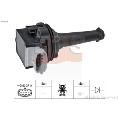 Bild av EPS 1.970.478 Bobine d&#039;allumage COIL ON PLUG FORD: Focus 2, S Max Mk1, KUGA 1, VOLVO: V70 S60 I, V40 3/5 portes