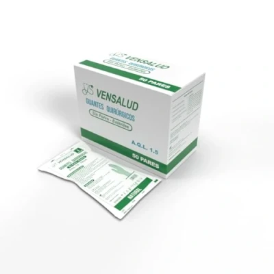Bild av VENSALUD Dammfria engångssterila LATTEX handskar A.Q.L 1.5 För laboratorier, sanitär, veterinärmedicin, medicinska undersökningar 100 st 50 par vit (7,5)