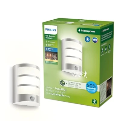 Bild av Philips Python UltraEfficient utomhusvägglampa, 3,8 W, 2700 K, silver, rörelsesensor, IP44 väderbeständig