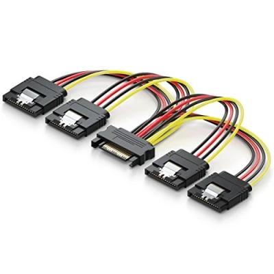 Bild av deleyCON 0,15m S ATA Nätadapter Y Adapter 1x SATA Hona till 4x Hane Intern Hårddisk SSD Strömkabel Ström upp 4 Enheter