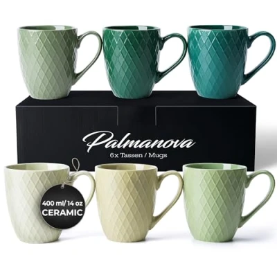 Bild av MiaMio 6 x 400 ml Kaffemuggset/mugg Modern keramikmugg Matt Kaffemugg stor Palmanova Collection (Gron)