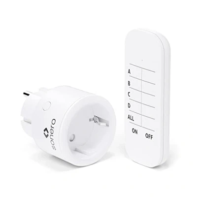 Bild av sonero, en uppsättning trådlösa uttag 2300 watt 1x fjärrkontroll, internt uttag, räckvidd 30m, kompakt design, vit färg