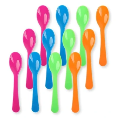 Bild av Schramm® Äggskedar plast 4 färgade sorterade 12 eller 24 stycken valbara 14 x 2,6 cm BPA fri återanvändbar yoghurtsked barnsked förpackningar plastskedar, Storlek:12 Stück