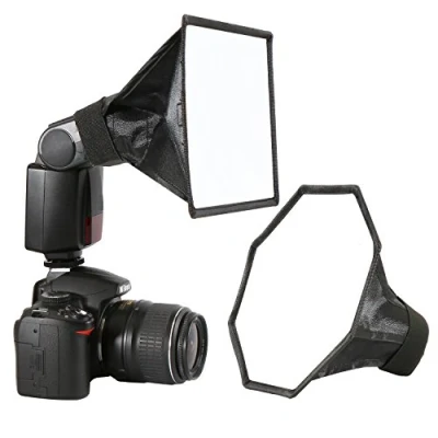 Bild av Waka Universal Flash Diffuser Speedlight softbox kit, vikbar blixtreflektor bärbar liten för Canon Nikon Speedlite, 20 cm oktagon + x 15 rektangulär med bärväska